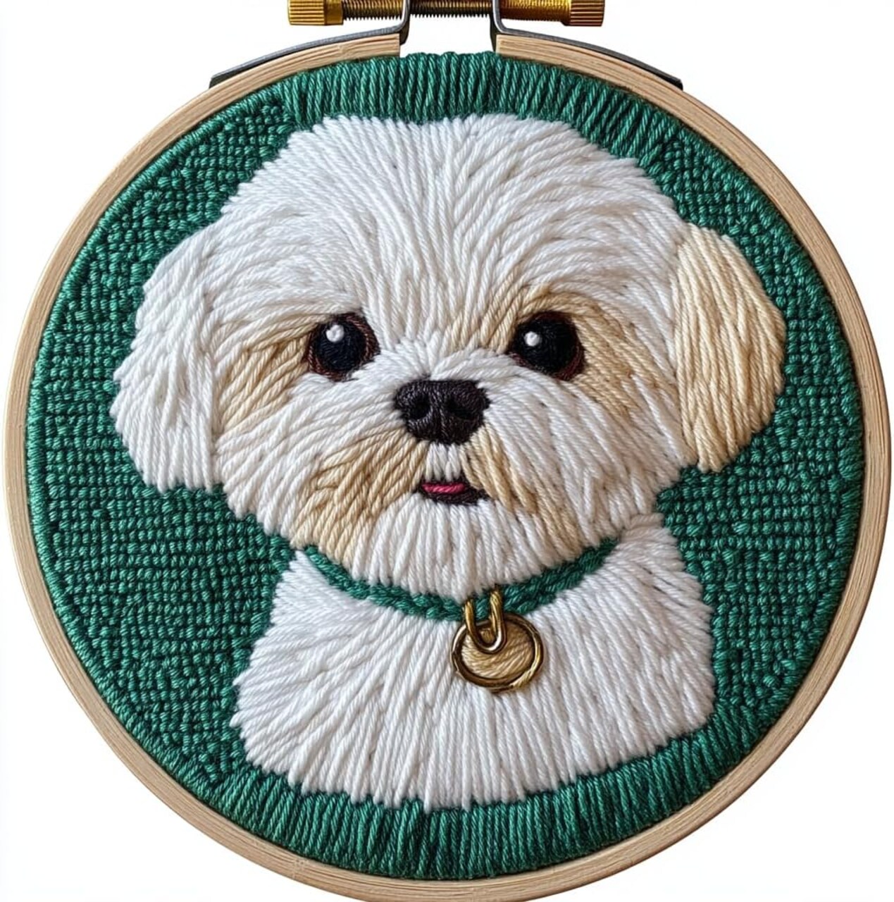 DIY Punch Needle Kit – Cute Maltese Dog Embroidery Set for Beginners with Hoop, Yarn Starter Craft for Home Decor, 20x20cm